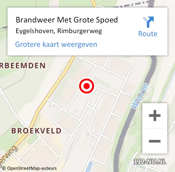 Locatie op kaart van de 112 melding: Brandweer Met Grote Spoed Naar Eygelshoven, Rimburgerweg op 29 juni 2023 01:02