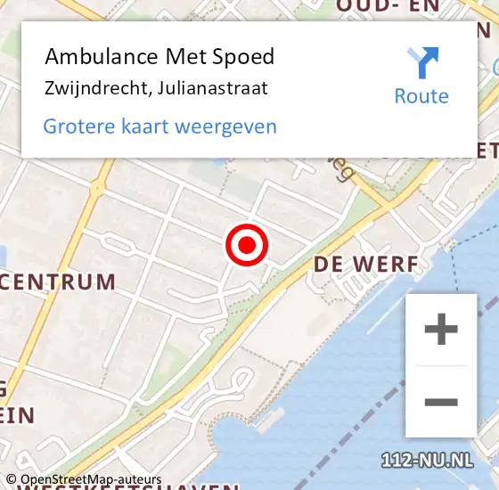 Locatie op kaart van de 112 melding: Ambulance Met Spoed Naar Zwijndrecht, Julianastraat op 29 juni 2023 02:02