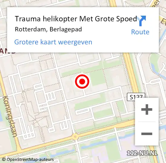 Locatie op kaart van de 112 melding: Trauma helikopter Met Grote Spoed Naar Rotterdam, Berlagepad op 29 juni 2023 03:52