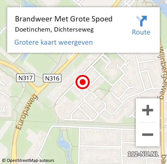 Locatie op kaart van de 112 melding: Brandweer Met Grote Spoed Naar Doetinchem, Dichterseweg op 29 juni 2023 03:54