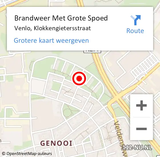 Locatie op kaart van de 112 melding: Brandweer Met Grote Spoed Naar Venlo, Klokkengietersstraat op 29 juni 2023 04:12