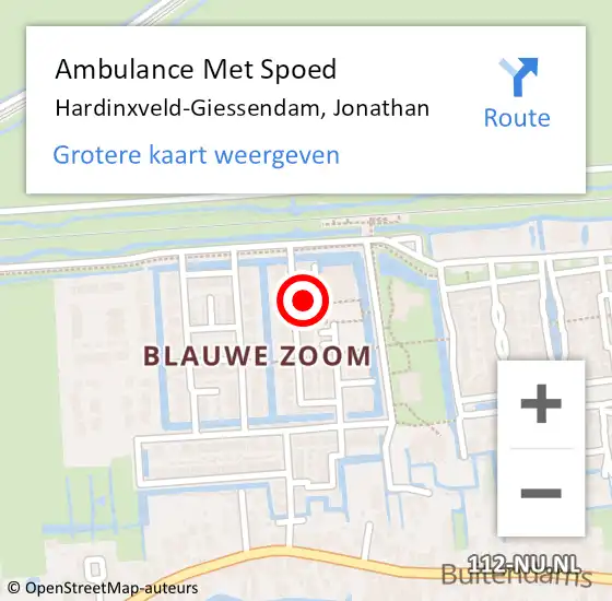 Locatie op kaart van de 112 melding: Ambulance Met Spoed Naar Hardinxveld-Giessendam, Jonathan op 29 juni 2023 05:10