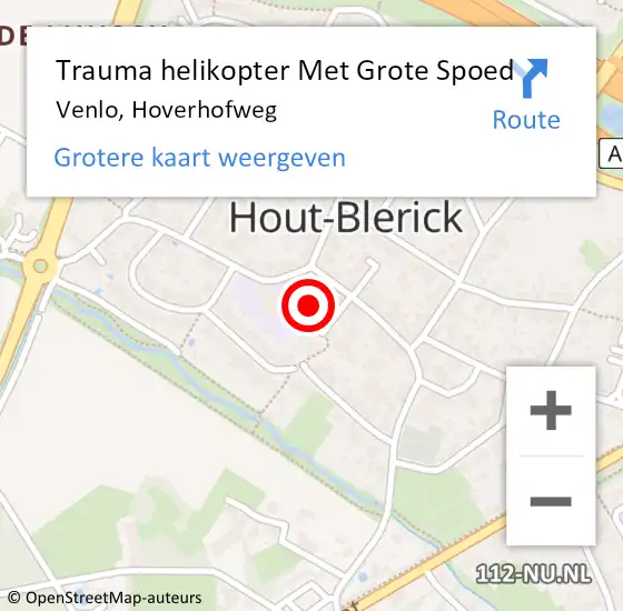 Locatie op kaart van de 112 melding: Trauma helikopter Met Grote Spoed Naar Venlo, Hoverhofweg op 29 juni 2023 06:44