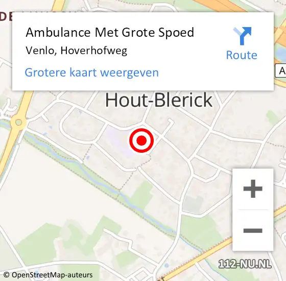 Locatie op kaart van de 112 melding: Ambulance Met Grote Spoed Naar Venlo, Hoverhofweg op 29 juni 2023 06:46