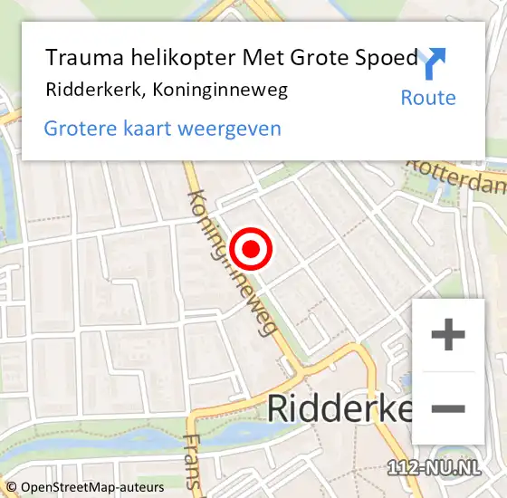 Locatie op kaart van de 112 melding: Trauma helikopter Met Grote Spoed Naar Ridderkerk, Koninginneweg op 29 juni 2023 07:01