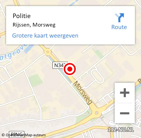 Locatie op kaart van de 112 melding: Politie Rijssen, Morsweg op 29 juni 2023 08:02