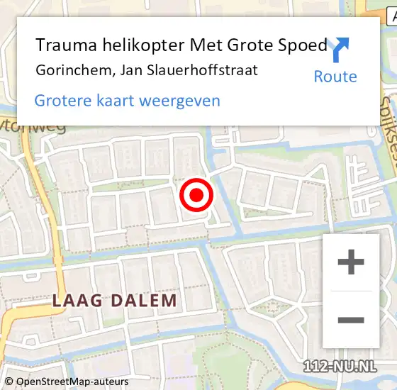 Locatie op kaart van de 112 melding: Trauma helikopter Met Grote Spoed Naar Gorinchem, Jan Slauerhoffstraat op 29 juni 2023 09:06