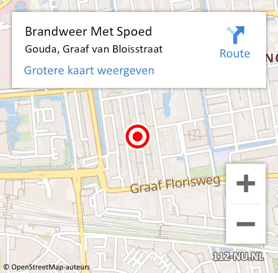 Locatie op kaart van de 112 melding: Brandweer Met Spoed Naar Gouda, Graaf van Bloisstraat op 29 juni 2023 09:14