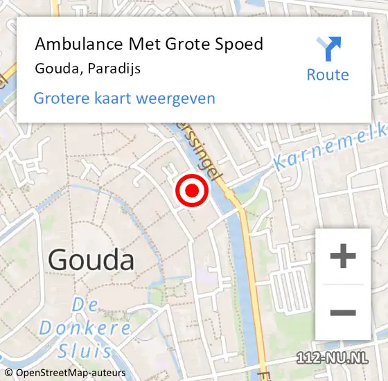 Locatie op kaart van de 112 melding: Ambulance Met Grote Spoed Naar Gouda, Paradijs op 29 juni 2023 09:15