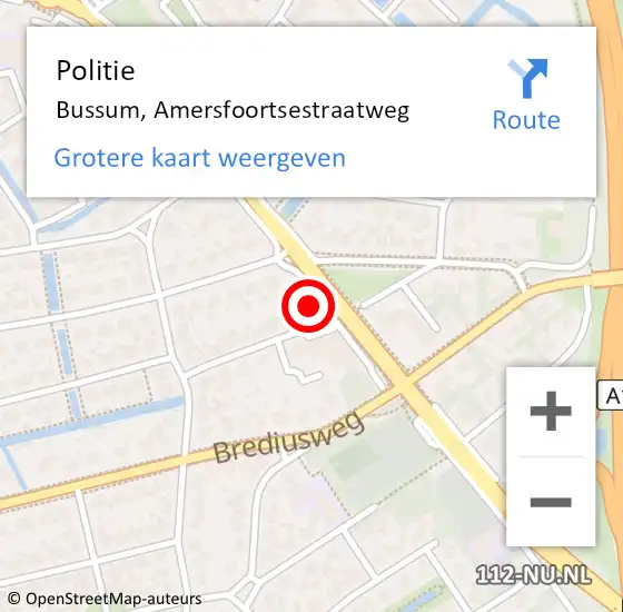 Locatie op kaart van de 112 melding: Politie Bussum, Amersfoortsestraatweg op 29 juni 2023 09:26