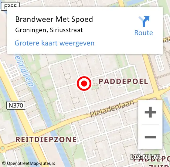 Locatie op kaart van de 112 melding: Brandweer Met Spoed Naar Groningen, Siriusstraat op 29 juni 2023 09:31