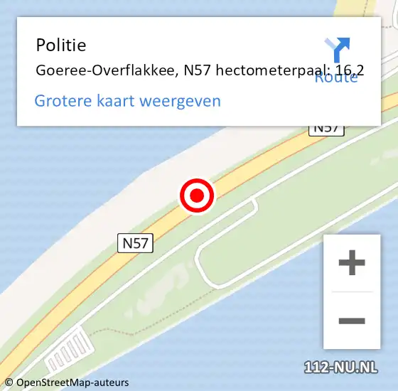 Locatie op kaart van de 112 melding: Politie Goeree-Overflakkee, N57 hectometerpaal: 16,2 op 29 juni 2023 10:02