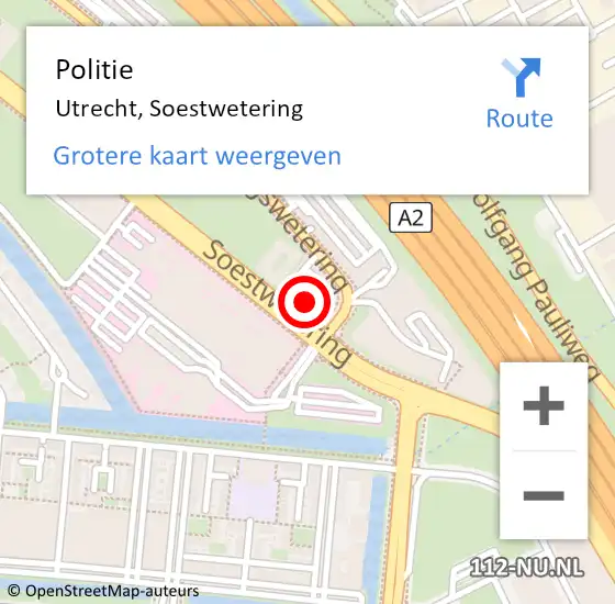 Locatie op kaart van de 112 melding: Politie Utrecht, Soestwetering op 29 juni 2023 10:03