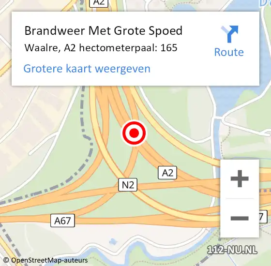 Locatie op kaart van de 112 melding: Brandweer Met Grote Spoed Naar Waalre, A2 hectometerpaal: 165 op 29 juni 2023 10:24