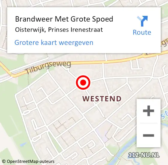 Locatie op kaart van de 112 melding: Brandweer Met Grote Spoed Naar Oisterwijk, Prinses Irenestraat op 29 juni 2023 10:40