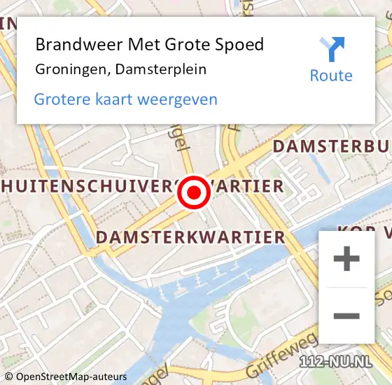 Locatie op kaart van de 112 melding: Brandweer Met Grote Spoed Naar Groningen, Damsterplein op 29 juni 2023 10:46