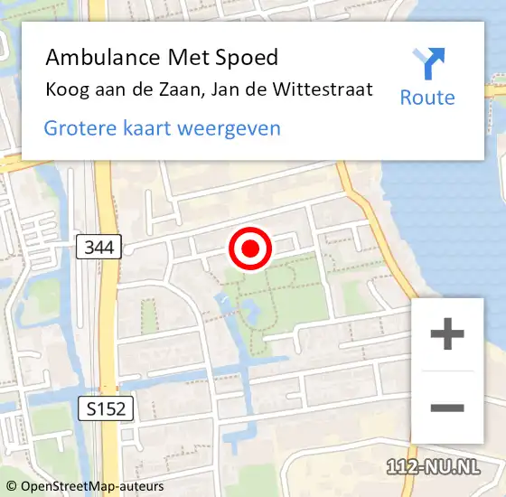 Locatie op kaart van de 112 melding: Ambulance Met Spoed Naar Koog aan de Zaan, Jan de Wittestraat op 29 juni 2023 11:24