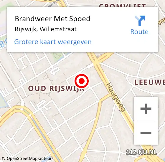 Locatie op kaart van de 112 melding: Brandweer Met Spoed Naar Rijswijk, Willemstraat op 29 juni 2023 11:50