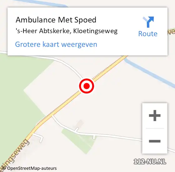 Locatie op kaart van de 112 melding: Ambulance Met Spoed Naar 's-Heer Abtskerke, Kloetingseweg op 30 augustus 2014 19:53