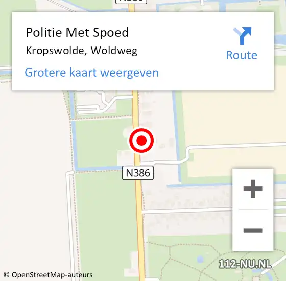 Locatie op kaart van de 112 melding: Politie Met Spoed Naar Kropswolde, Woldweg op 29 juni 2023 12:10
