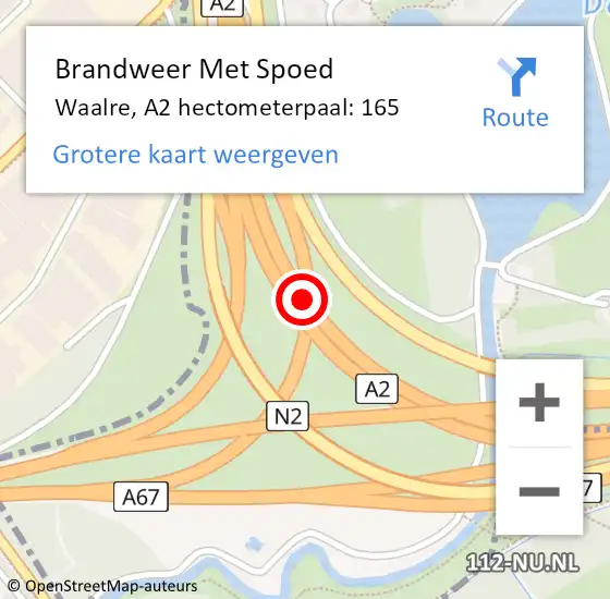 Locatie op kaart van de 112 melding: Brandweer Met Spoed Naar Waalre, A2 hectometerpaal: 165 op 29 juni 2023 12:43