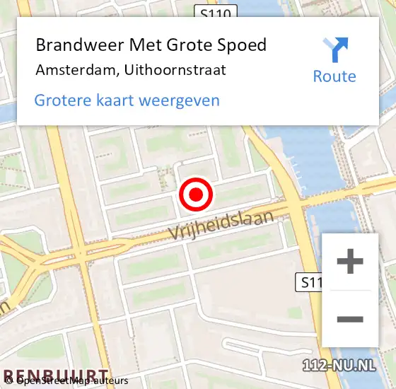 Locatie op kaart van de 112 melding: Brandweer Met Grote Spoed Naar Amsterdam, Uithoornstraat op 29 juni 2023 13:09