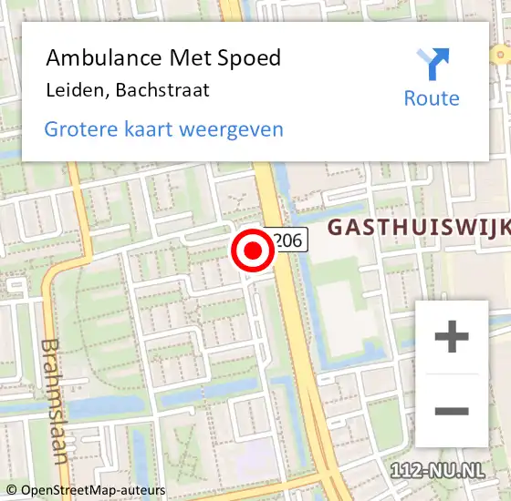 Locatie op kaart van de 112 melding: Ambulance Met Spoed Naar Leiden, Bachstraat op 5 september 2013 23:02
