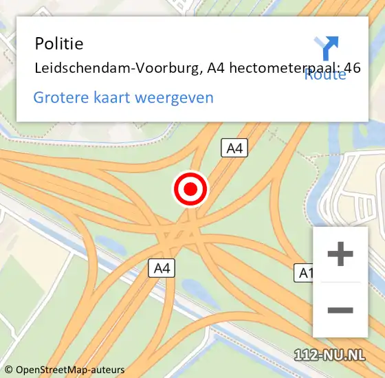 Locatie op kaart van de 112 melding: Politie Leidschendam-Voorburg, A4 hectometerpaal: 46 op 29 juni 2023 13:34