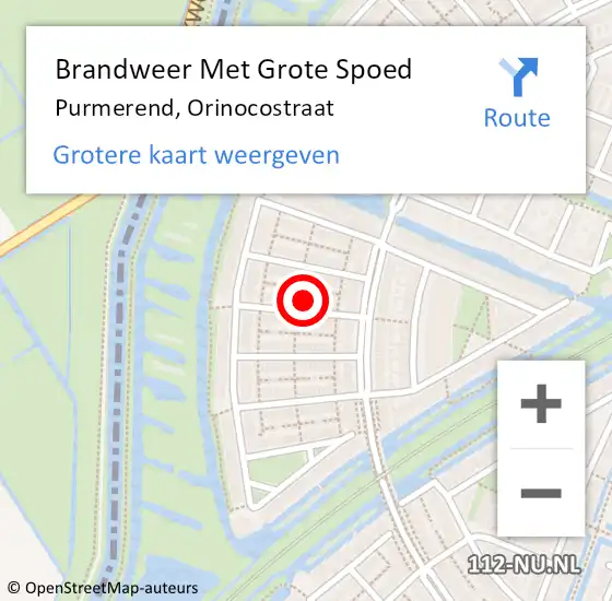 Locatie op kaart van de 112 melding: Brandweer Met Grote Spoed Naar Purmerend, Orinocostraat op 29 juni 2023 13:37