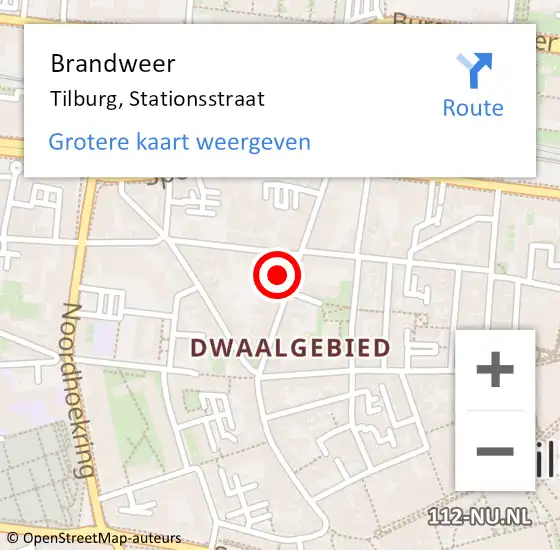 Locatie op kaart van de 112 melding: Brandweer Tilburg, Stationsstraat op 29 juni 2023 13:47
