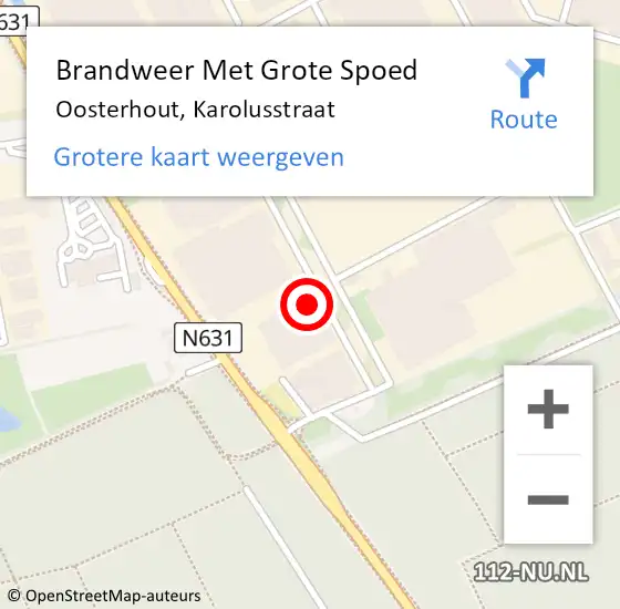 Locatie op kaart van de 112 melding: Brandweer Met Grote Spoed Naar Oosterhout, Karolusstraat op 29 juni 2023 14:26