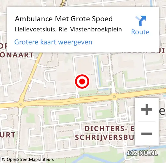 Locatie op kaart van de 112 melding: Ambulance Met Grote Spoed Naar Hellevoetsluis, Rie Mastenbroekplein op 29 juni 2023 14:27