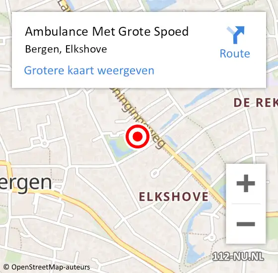 Locatie op kaart van de 112 melding: Ambulance Met Grote Spoed Naar Bergen, Elkshove op 29 juni 2023 14:39