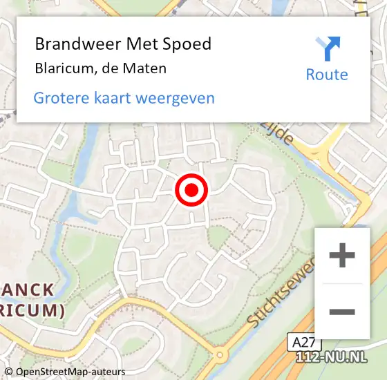 Locatie op kaart van de 112 melding: Brandweer Met Spoed Naar Blaricum, de Maten op 29 juni 2023 14:48