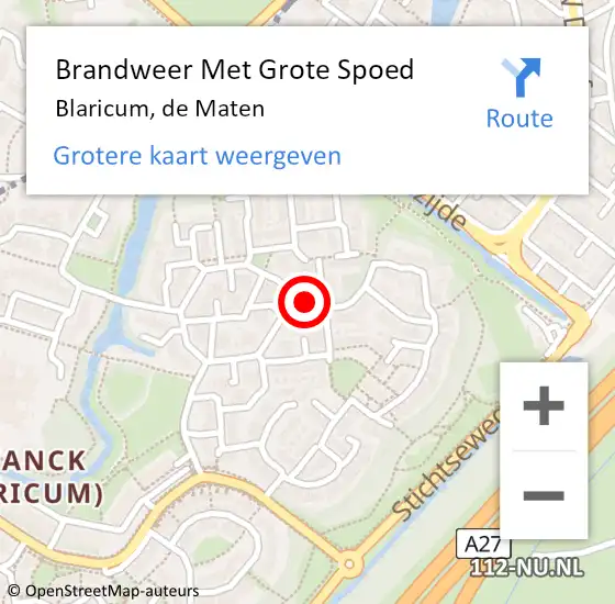 Locatie op kaart van de 112 melding: Brandweer Met Grote Spoed Naar Blaricum, de Maten op 29 juni 2023 14:48