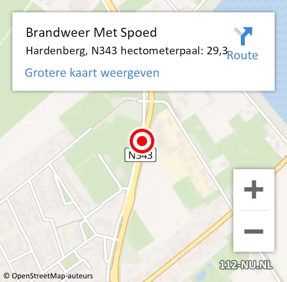 Locatie op kaart van de 112 melding: Brandweer Met Spoed Naar Hardenberg, N343 hectometerpaal: 29,3 op 29 juni 2023 14:49