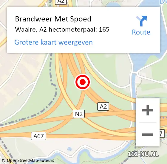 Locatie op kaart van de 112 melding: Brandweer Met Spoed Naar Waalre, A2 hectometerpaal: 165 op 29 juni 2023 15:06