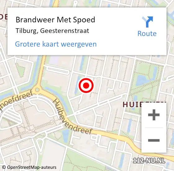 Locatie op kaart van de 112 melding: Brandweer Met Spoed Naar Tilburg, Geesterenstraat op 29 juni 2023 15:15