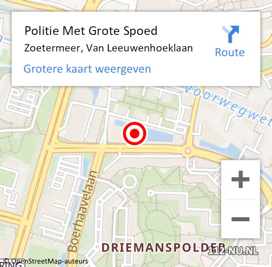 Locatie op kaart van de 112 melding: Politie Met Grote Spoed Naar Zoetermeer, Van Leeuwenhoeklaan op 29 juni 2023 15:33