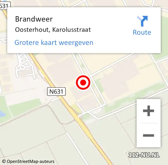 Locatie op kaart van de 112 melding: Brandweer Oosterhout, Karolusstraat op 29 juni 2023 16:01