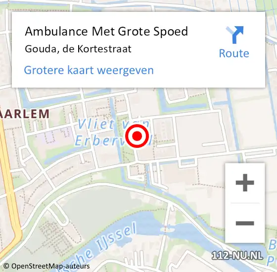 Locatie op kaart van de 112 melding: Ambulance Met Grote Spoed Naar Gouda, de Kortestraat op 29 juni 2023 16:03