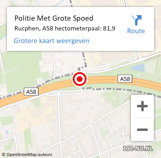 Locatie op kaart van de 112 melding: Politie Met Grote Spoed Naar Rucphen, A58 hectometerpaal: 81,9 op 29 juni 2023 16:07