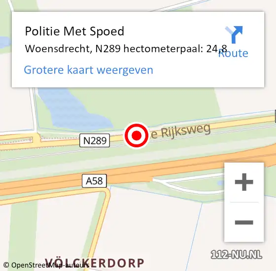 Locatie op kaart van de 112 melding: Politie Met Spoed Naar Woensdrecht, N289 hectometerpaal: 24,8 op 29 juni 2023 16:29