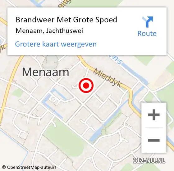 Locatie op kaart van de 112 melding: Brandweer Met Grote Spoed Naar Menaam, Jachthuswei op 29 juni 2023 16:32