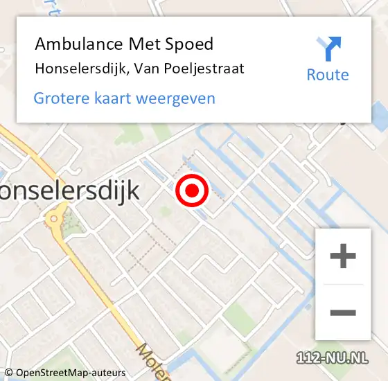 Locatie op kaart van de 112 melding: Ambulance Met Spoed Naar Honselersdijk, Van Poeljestraat op 29 juni 2023 16:39