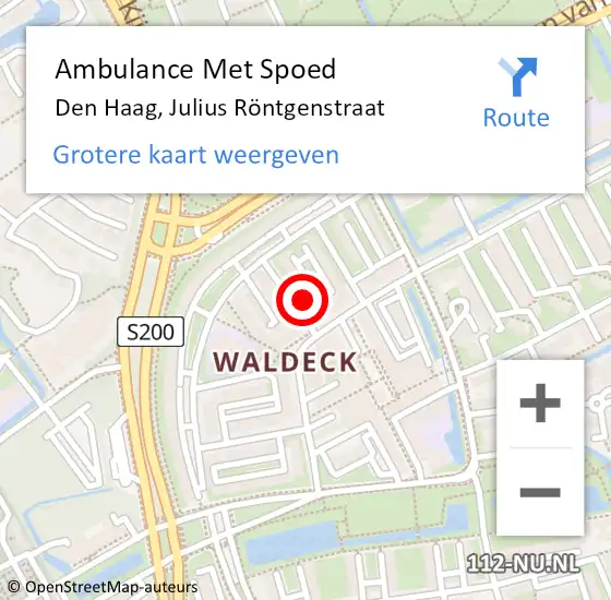 Locatie op kaart van de 112 melding: Ambulance Met Spoed Naar Den Haag, Julius Röntgenstraat op 29 juni 2023 16:57