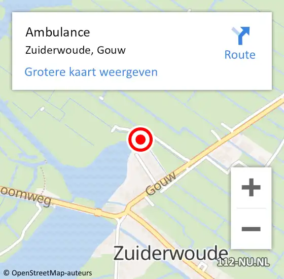Locatie op kaart van de 112 melding: Ambulance Zuiderwoude, Gouw op 29 juni 2023 17:00