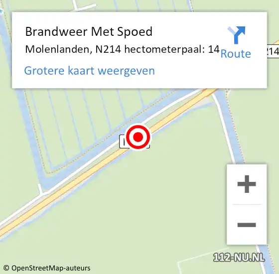 Locatie op kaart van de 112 melding: Brandweer Met Spoed Naar Molenlanden, N214 hectometerpaal: 14 op 29 juni 2023 17:03