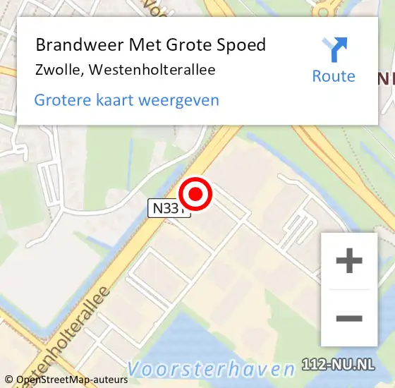 Locatie op kaart van de 112 melding: Brandweer Met Grote Spoed Naar Zwolle, Westenholterallee op 29 juni 2023 17:27