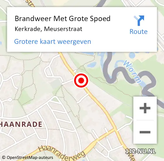 Locatie op kaart van de 112 melding: Brandweer Met Grote Spoed Naar Kerkrade, Meuserstraat op 29 juni 2023 17:59